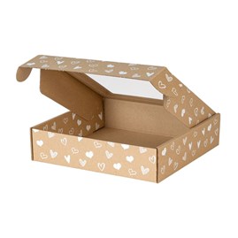 Pudełko ozdobne EKO białe serduszka 200x200x50mm z oknem