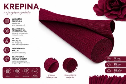 Krepina Włoska 180g Burgundowa 50×250 cm Profesjonalna Bibuła Dekoracyjna