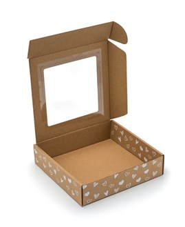 Pudełko ozdobne EKO białe serduszka 200x200x50mm z oknem