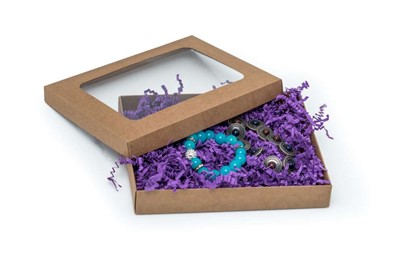 Pudełko ozdobne brązowe kraft 195x155x30mm z oknem