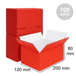 Zestaw 100 czerwonych kartonów klapowych 200x120x80 mm – hurtowe opakowania do pakowania i sprzedaży