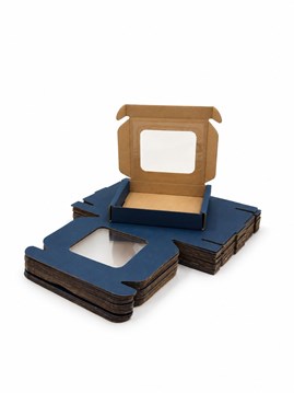 Pudełko ozdobne kartonowe EKO z okienkiem granatowe 110x110x20mm 100szt