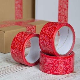 Taśma Świąteczna Czerwona Wzorki 48mm/54m