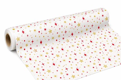 Rolka białego papieru do pakowania prezentów świątecznych 69 cm × 50 m z motywem gwiazdek, gramatura 60 g/m²