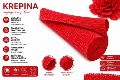Krepina Włoska 180g Czerwona 50×250 cm Profesjonalna Bibuła Dekoracyjna