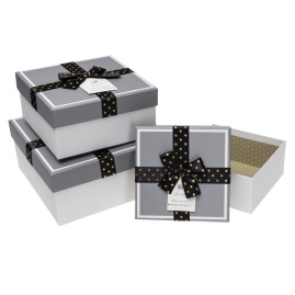 Zestaw Pudełek kwadrat White stripe Grey (3 szt)