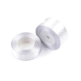 Wstążka Satynowa w Kropki Srebrna 25mm / 22m