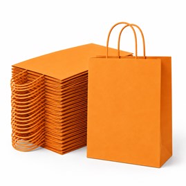 100 pomarańczowych torebek papierowych 230 × 120 × 300 mm 90 g/m² z uchwytem skręcanym i dnem klockowym