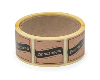 Naklejki z papieru Kraft 35x40mm Smacznego #4, rolka 200szt.