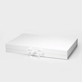 Białe pudełko magnetyczne XL 500x340x70mm ze wstążką do pakowania prezentów