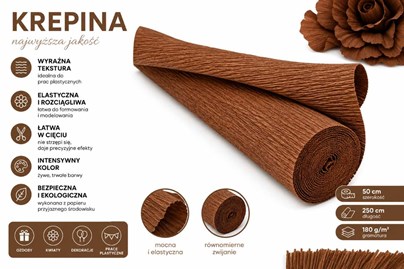 Krepina Włoska 180g Brązowa 50×250 cm Profesjonalna Bibuła Dekoracyjna
