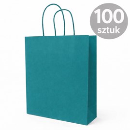 Torba papierowa kraft zielononiebieska 180×80×225 mm z uchwytem 100 sztuk