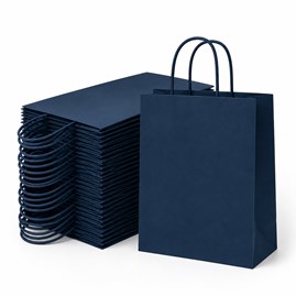 100 granatowych toreb papierowych 230 × 120 × 300 mm 90 g/m² z uchwytem skręcanym typu kraft