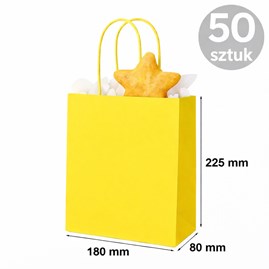 Torba papierowa żółta 180×80×225 mm z uchwytem kraft 50 sztuk