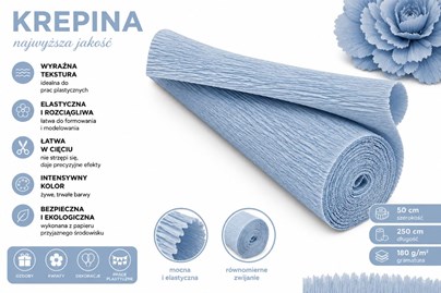Krepina Włoska 180g Niebieska Jasna 50×250 cm Profesjonalna Bibuła Dekoracyjna