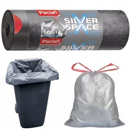 Ekologiczne worki na śmieci Silver Space 60 l – szare, z taśmą, 10 sztuk