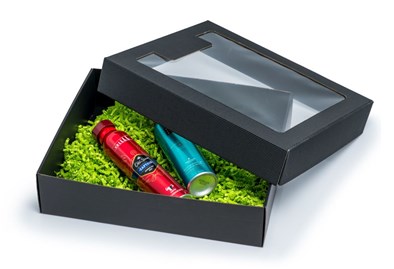 Pudełka karbowane czarne 350x300x90mm z oknem, 10szt