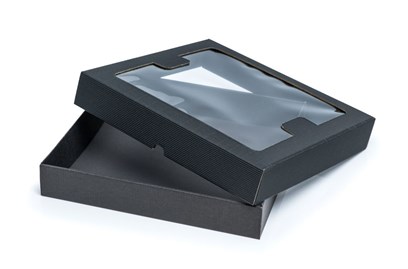 Pudełka karbowane czarne 290x300x50mm wieczkowe z oknem x10