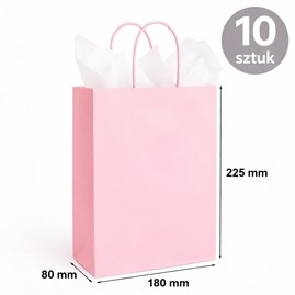 Torba papierowa kraft jasny różowy 180×80×225 mm z uchwytem 10 sztuk