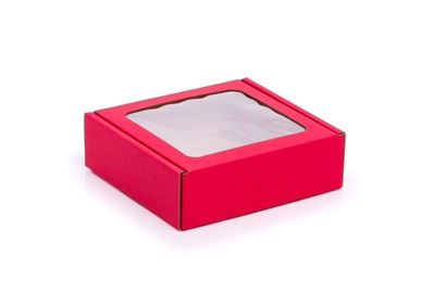 Czerwone pudełko ozdobne EKO z okienkiem 150x150x50mm na prezent 1szt