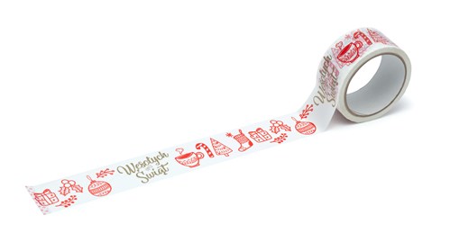 Taśma Świąteczna "WESOŁYCH ŚWIĄT" Złoto-Czerwona 45mm/50m