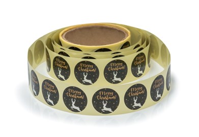 Naklejki Merry Christmas Czarne z Jelonkiem śr. 30mm 200szt.