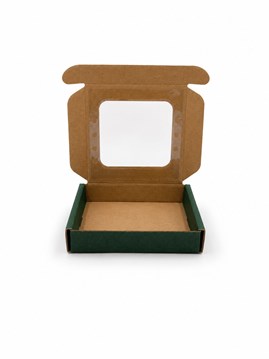 Zielone pudełko ozdobne EKO z okienkiem 110x110x20mm, opakowanie prezentowe 10szt