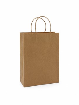 Brązowa papierowa torba kraft prążek z uchwytem skręcanym 160x80x390mm