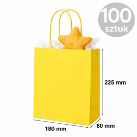 Torba papierowa żółta 180×80×225 mm z uchwytem kraft 100 sztuk