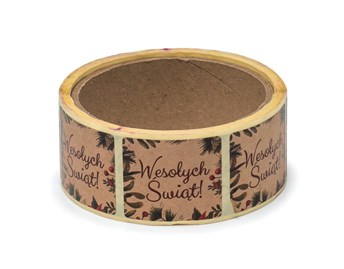Naklejki papierowe Kraft 35x40mm, Wesołych Świąt 2, 200szt.
