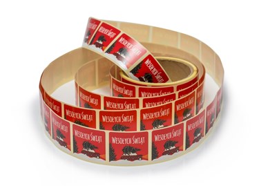 Naklejki świąteczne czerwone 35x40mm, Auto z choinką, 200szt