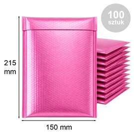 Koperta Bąbelkowa Metaliczna 150x215 mm Różowa – Pakiet 100 sztuk