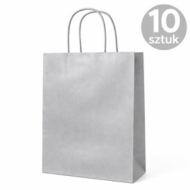 Torba papierowa srebrna 180×80×225 mm z uchwytem 10 sztuk