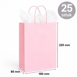 Torba papierowa kraft jasny różowy 180×80×225 mm z uchwytem 25 sztuk