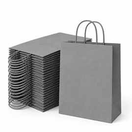 25 srebrnych toreb papierowych 230 × 120 × 300 mm z uchwytem skręcanym typu kraft, gramatura 90 g/m²