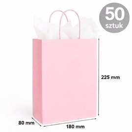 Torba papierowa kraft jasny różowy 180×80×225 mm z uchwytem 50 sztuk