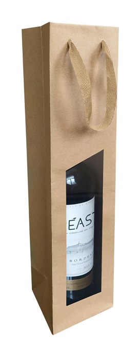 Torba ozdobna na butelkę, Z OKNEM, 95x91x385mm KRAFT