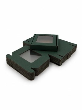 Pudełko ozdobne EKO z okienkiem zielone 110x110x20mm, opakowanie prezentowe 25szt