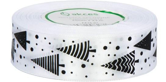 Wstążka świąteczna biała choinki 25mm/22m