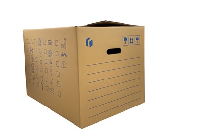 Duży karton C500 z uchwytami i nadrukiem – 570x380x390 mm