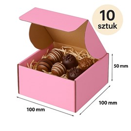 Rząd 10 pudełek, jedno zbliżenie na strukturę tektury i kolor.