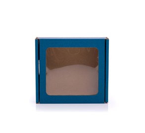 Granatowe pudełko ozdobne kartonowe z okienkiem 150x150x50mm do pakowania prezentów