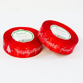 wstążka dekoracyjna świąteczna, wstążka czerwona 25mm, wstążka Wesołych Świąt, ozdoby boże narodzenie, wstążka do prezentów świątecznych
