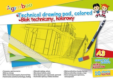 Blok techniczny A3 10 kart 150gsm mix kolorów