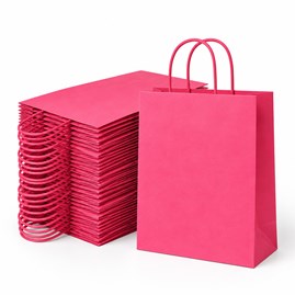 100 różowych toreb papierowych 230 × 120 × 300 mm z uchwytem skręcanym typu kraft, gramatura 90 g/m²