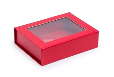 Pudełko Magnetyczne Czerwone z Oknem 200x150x55mm (zew) B6 Ozdobne
