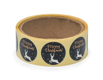 Naklejki Merry Christmas Czarne z Jelonkiem śr. 30mm 200szt.