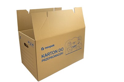 Duży karton C500 z uchwytami i nadrukiem – 570x380x390 mm