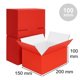 Zestaw 100 czerwonych kartonów klapowych 200x150x100 mm – eleganckie pudełka do wysyłki i pakowania