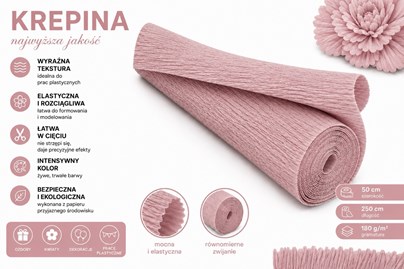 Krepina Włoska 180g Zgaszony Róż 50×250 cm Profesjonalna Bibuła Dekoracyjna